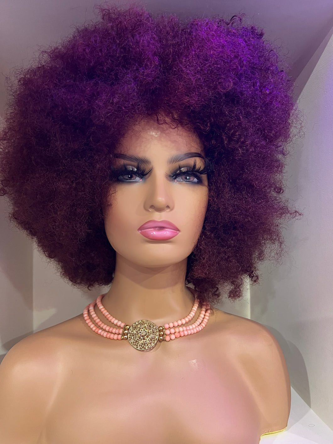 Afro Tight Curly Wig with Bangs Wine Color  100% Brazilian Human Hair  Wig 12