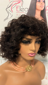 Virgin Brazilian Hair  Shoulder Wavy Curl Bang Wig Short Wig 12 Inches