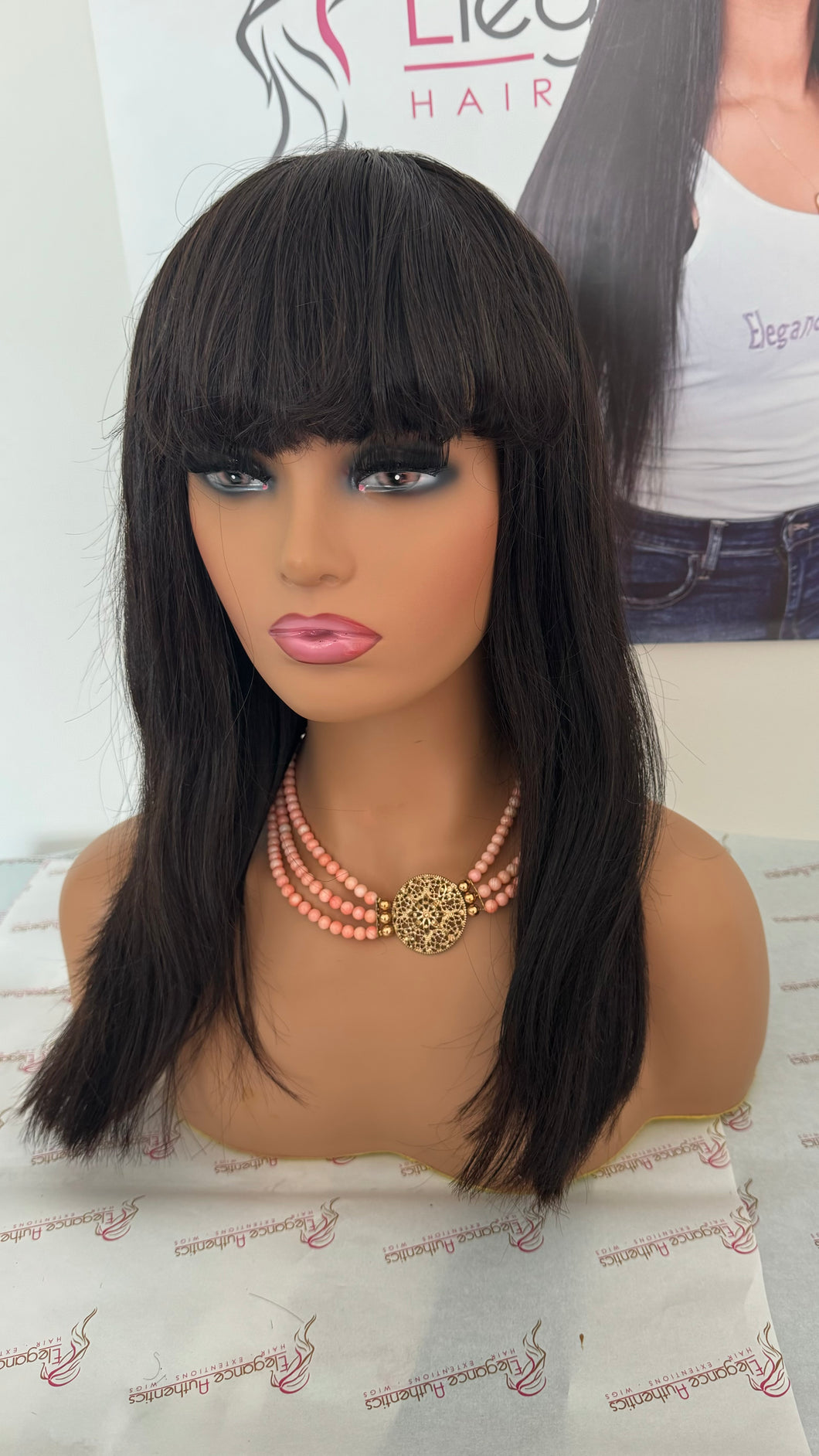 Virgin Brazilian 14 Inches Straight With  Bang  Wig  