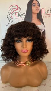 Virgin Brazilian Hair  Shoulder Wavy Curl Bang Wig Short Wig 12 Inches