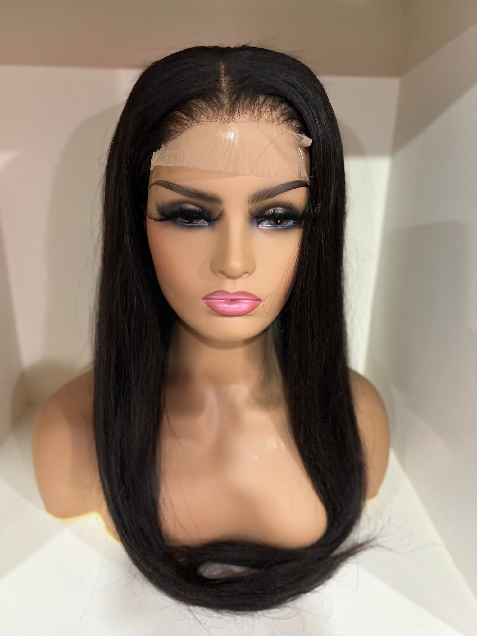 Customized Virgin Brazilian Closure 4x4 Straight Wig 18 Inches