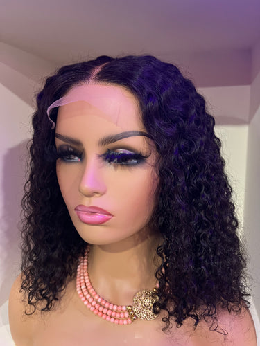 Virgin Malaysian Deep Curly  Transparent 5x5 Lace  Closure  Wig! 14 inches