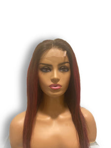 Virgin Brazilian  Straight Top lace Closure Wig 12''Highlight Red