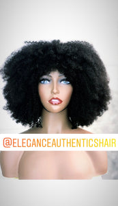 Afro Tight Curly Wig with Bangs 100% Brazilian Human Hair  Wig 14"